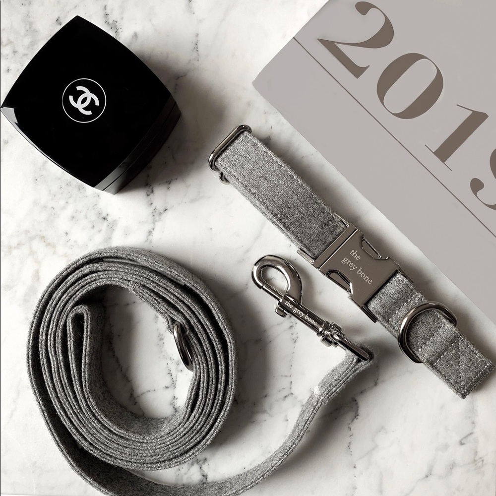 Dog Collar & Leash Set: Heather Grey